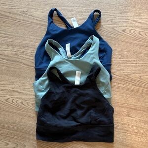 3 lululemon Wunder Train LL Bras Sz8 - Camo Deep Coal, Mineral Blue, Misty Glade